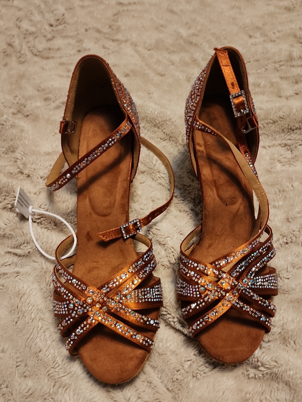 Dance and SWAY Women's Strappy Crystal Embellished Heels in Copper
